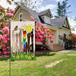 Swooflia Be Kind Garden Flag Spring Summer Flower Small Yard Flag for Outside Decor Burlap LGBT Garden Banner 12x18 Inch Double Sided HYQ-225