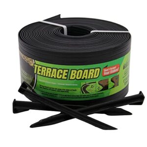 master mark terrace board, landscape coiled edging, grass barrier, bender board, flower bed, vegetable garden borders 5 in. x 40 ft. with 10 stakes (black)