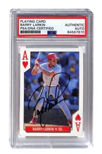 barry larkin signed u.s. playing card co. autographed reds psa/dna