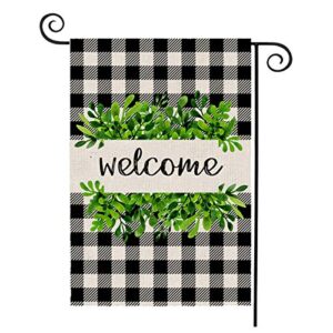 Spring Garden Flag Welcome Flags 12x18 Double Sided Buffalo Check Plaid Burlap Evergreen Yard Flags for Spring Winter Yard Outdoor Farmhouse Decor Small