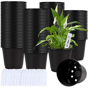 110 pcs 0.5 gallon black plastic plant nursery pots 6 inches seed starting pots containers with 110 labels