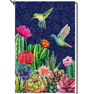 Baccessor Spring Hummingbird Cactus Garden Flag Double Sided 12.5x18 Inch, Summer Brid Floral Succulents Small Burlap Yard Flag Farmhouse Seasonal Outside Outdoor Decoration