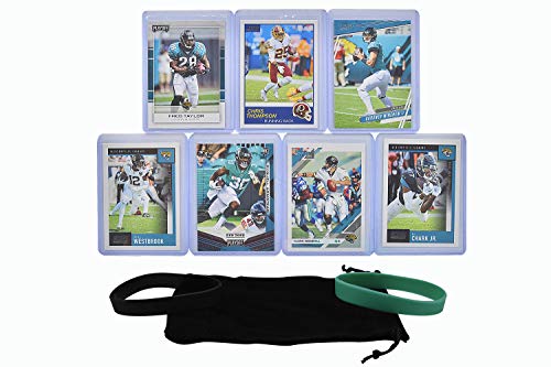 Jacksonville Jaguars Cards: Gardner Minshew, Ryquell Armstead, D. J. Chark, Chris Thompson, Dede Westbrook, Mark Brunell, Fred Taylor ASSORTED Football Stars & Legends Trading Card & Wristbands Bundle