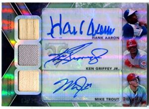 hank aaron, ken griffey jr. & mike trout autographed 2015 topps triple threads relic combo card – baseball slabbed autographed cards