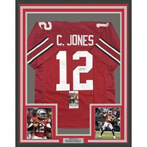 framed autographed/signed cardale jones 33×42 ohio state red college football jersey jsa coa