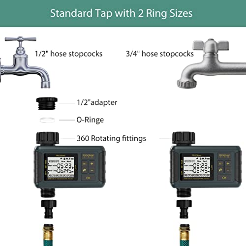 Water Sprinkler Timer, Diivoo Programmable Irrigation Hose Timer with 3 Individual Watering Programs and Rain Delay for Garden Lawn, Pool Filling,Blue