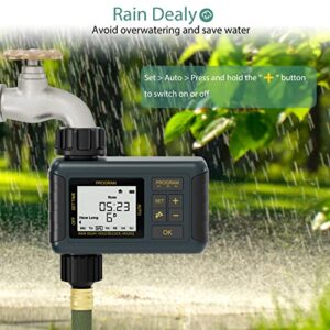 Water Sprinkler Timer, Diivoo Programmable Irrigation Hose Timer with 3 Individual Watering Programs and Rain Delay for Garden Lawn, Pool Filling,Blue