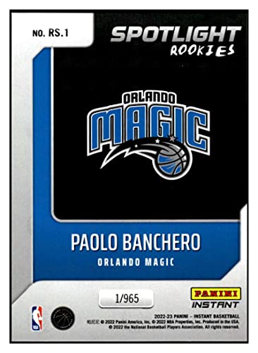 PAOLO BANCHERO RC 2022-23 Panini Instant Spotlight Rookies /965#1 Magic NM+-MT+ NBA Basketball