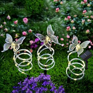 Set of 3 Solar Spiral Butterfly Garden Stake Lights, 45 LED 8 Lighting Modes Butterfly Figurines Decorative Outdoor Pathway Lights Waterproof for Garden, Yard, Lawn