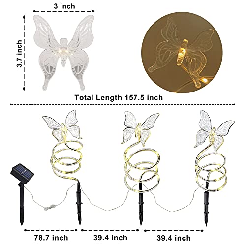 Set of 3 Solar Spiral Butterfly Garden Stake Lights, 45 LED 8 Lighting Modes Butterfly Figurines Decorative Outdoor Pathway Lights Waterproof for Garden, Yard, Lawn