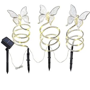 Set of 3 Solar Spiral Butterfly Garden Stake Lights, 45 LED 8 Lighting Modes Butterfly Figurines Decorative Outdoor Pathway Lights Waterproof for Garden, Yard, Lawn