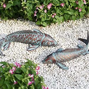 Garden Sculptures & Statues, Garden Statues, Koi Fish Decor, Antique Outdoor Statue Ornament, Metal Copper Garden Art, Set of 2 Fish Sculpture for Outdoors, Patio, Yard, Lawn, Pond and Home Decoration