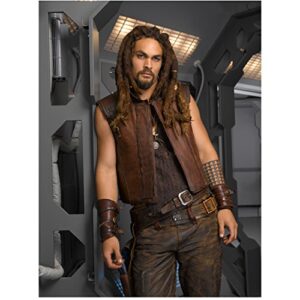 jason momoa 8×10 photo stargate: atlantis, conan the barbarian game of thrones all brown leather leaning right shoulder against grey wall kn
