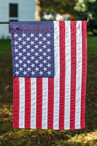 evergreen american flag 18-inch x 12.5-inch garden size | heavy duty outdoor premium 310d | embroidered stars and stripes and quadruple stitched edge | usa residential or commercial