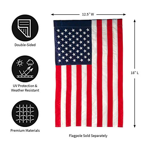 Evergreen American Flag 18-inch x 12.5-inch Garden Size | Heavy Duty Outdoor Premium 310D | Embroidered Stars and Stripes and Quadruple Stitched Edge | USA Residential or Commercial