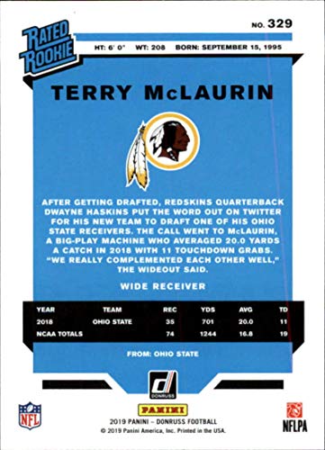 2019 Donruss Football Rated Rookie #329 Terry McLaurin Washington Official NFL Football RC Rookie Card Made by Panini