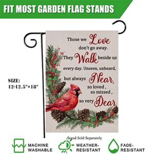 Furiaz Those We Love Don't Go Away Cardinal Red Bird Small Decorative Winter Garden Flag, Quote Yard Pincone Tree Branches Home Outside Decoration, Christmas Farmhouse Outdoor Decor 12x18