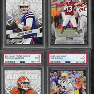 JOSH ALLEN TUA TAGOVAILOA JOE BURROW & TREVOR LAWRENCE LEAF 4 CARD ROOKIE LOT GRADED PSA MINT 9 NFL SUPERSTAR QUARTERBACKS