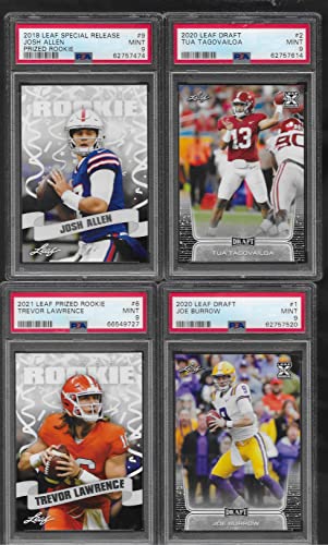 JOSH ALLEN TUA TAGOVAILOA JOE BURROW & TREVOR LAWRENCE LEAF 4 CARD ROOKIE LOT GRADED PSA MINT 9 NFL SUPERSTAR QUARTERBACKS