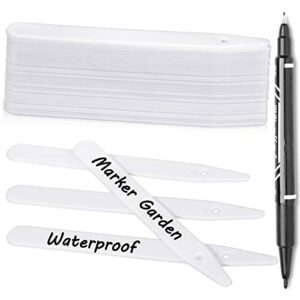 whaline 200pcs thick plastic plant labels with hole white garden stakes waterproof garden tag signs for greenhouse seedlings flowers spotted plants with 2 marker pen and a roll of twine (10 cm)