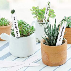 Whaline 200Pcs Thick Plastic Plant Labels with Hole White Garden Stakes Waterproof Garden Tag Signs for Greenhouse Seedlings Flowers Spotted Plants with 2 Marker Pen and A Roll of Twine (10 CM)