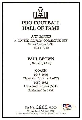 Paul Brown Signed Goal Line Art Card GLAC Autographed Cleveland PSA/DNA