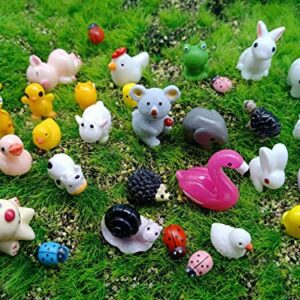 Kbraveo 45Pcs Mini Animals Miniature Ornament Kits Set for DIY,Fairy Gardens Dollhouse Décor,Elephants,Rabbits,Hedgehogs,hens,Bunnies,Cubs,Chicks,Bees,Cows,Frogs,Snails,Turtles,Puppies,Pigs,Sheep