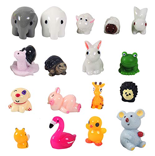 Kbraveo 45Pcs Mini Animals Miniature Ornament Kits Set for DIY,Fairy Gardens Dollhouse Décor,Elephants,Rabbits,Hedgehogs,hens,Bunnies,Cubs,Chicks,Bees,Cows,Frogs,Snails,Turtles,Puppies,Pigs,Sheep