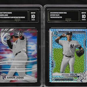 AARON JUDGE & ANTHONY VOLPE 2 CARD ROOKIE REFRACTOR LOT GRADED GMA GEM MINT 10 YANKEES SUPERSTAR MVP PLAYER AND STARTING SHORTSTOP