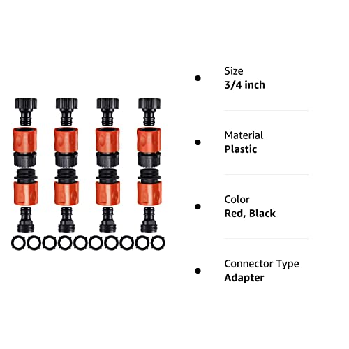 16 Pieces Garden Hose Quick Connector 3/4 Inch Plastic Water Hose Fittings Male and Female Connectors Hose End Adapters with 10 Pieces Rubber Gaskets