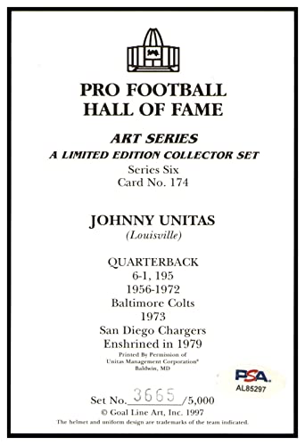 Johnny Unitas Signed Goal Line Art Card GLAC Autographed Colts PSA/DNA