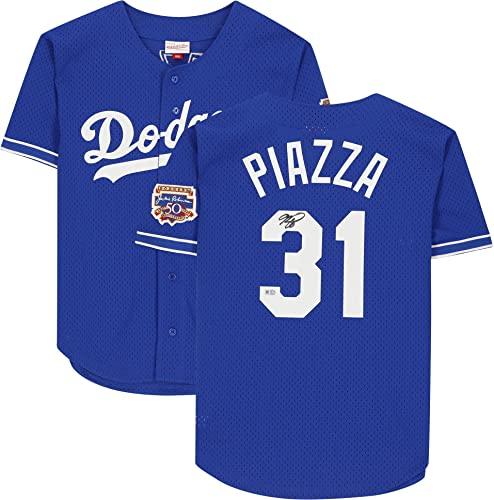 Mike Piazza Los Angeles Dodgers Autographed Mitchell and Ness Blue Batting Practice Replica Jersey - Autographed MLB Jerseys