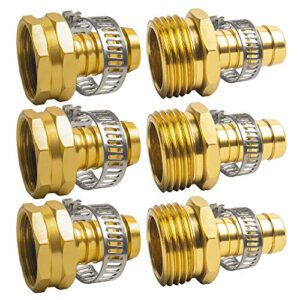 Hourleey Garden Hose Repair 1/2 Inch, Aluminum Mender Hose Connector Fitting with Clamp, Fit 1/2" Male & Female Hose Connector, 3 Sets