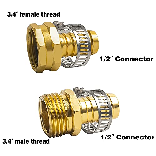 Hourleey Garden Hose Repair 1/2 Inch, Aluminum Mender Hose Connector Fitting with Clamp, Fit 1/2" Male & Female Hose Connector, 3 Sets