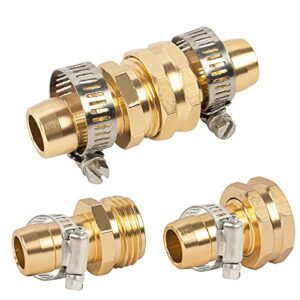 Hourleey Garden Hose Repair 1/2 Inch, Aluminum Mender Hose Connector Fitting with Clamp, Fit 1/2" Male & Female Hose Connector, 3 Sets