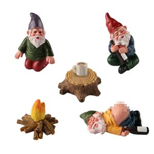yarchonn miniature garden gnomes ornament outdoor, resin elf statue, funny gnome fairy garden accessories for patio, yard, lawn or home garden decorations, (6pk drunking theme)