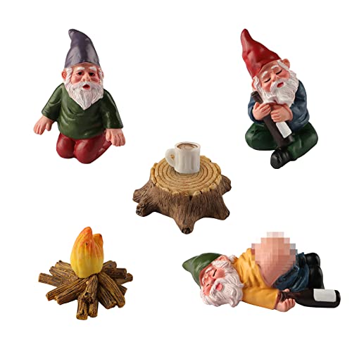 YARCHONN Miniature Garden Gnomes Ornament Outdoor, Resin Elf Statue, Funny Gnome Fairy Garden Accessories for Patio, Yard, Lawn or Home Garden Decorations, (6PK Drunking Theme)