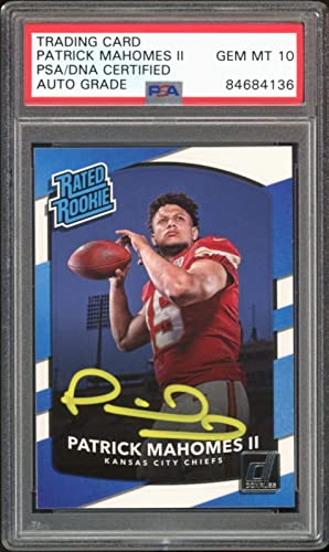 2017 Donruss Rated Rookie Patrick Mahomes RC Yellow Ink PSA/DNA Auto GEM MINT 10 - Football Slabbed Autographed Rookie Cards