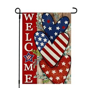 crowned beauty 4th of july patrioctic welcome garden flag 12×18 inch double sided usa flag hearts blue red memorial day independence day outside yard party decoration