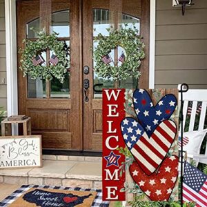 CROWNED BEAUTY 4th of July Patrioctic Welcome Garden Flag 12x18 Inch Double Sided USA Flag Hearts Blue Red Memorial Day Independence Day Outside Yard Party Decoration