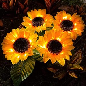 blueguan 4 packs solar garden lights, solar lights outdoor waterproof, automatic charging sunflower solar flower lights, garden solar lights decorative for courtyards, backyards and lawn