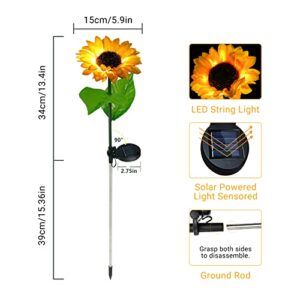 BLUEGUAN 4 Packs Solar Garden Lights, Solar Lights Outdoor Waterproof, Automatic Charging Sunflower Solar Flower Lights, Garden Solar Lights Decorative for Courtyards, Backyards and Lawn