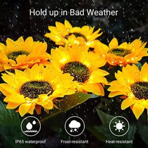 BLUEGUAN 4 Packs Solar Garden Lights, Solar Lights Outdoor Waterproof, Automatic Charging Sunflower Solar Flower Lights, Garden Solar Lights Decorative for Courtyards, Backyards and Lawn