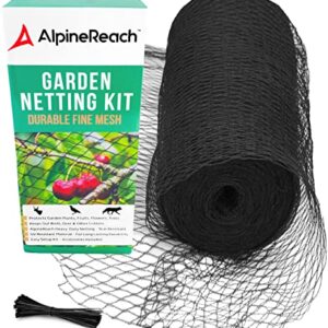 AlpineReach Garden Netting Heavy Duty Bird, Deer, Plant Protection 7.5 x 65 ft Extra Strong Woven Mesh Animal Net, Reusable Kit with Zip Ties, Fencing for Fruits Trees, Black