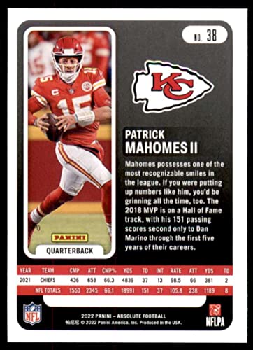 2022 Panini Absolute #38 Patrick Mahomes II Kansas City Chiefs Football Trading Card