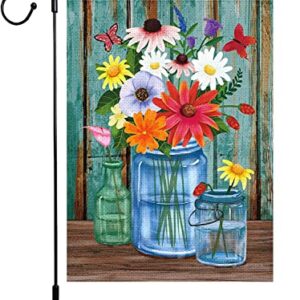 Louise Maelys Spring Floral Garden Flag 12x18 Double Sided, Burlap Small Vertical Spring Summer Vase Flower Garden Yard Flags for Seasonal Outside Outdoor House Decoration (ONLY FLAG)