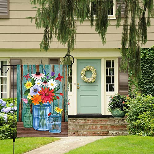 Louise Maelys Spring Floral Garden Flag 12x18 Double Sided, Burlap Small Vertical Spring Summer Vase Flower Garden Yard Flags for Seasonal Outside Outdoor House Decoration (ONLY FLAG)