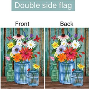 Louise Maelys Spring Floral Garden Flag 12x18 Double Sided, Burlap Small Vertical Spring Summer Vase Flower Garden Yard Flags for Seasonal Outside Outdoor House Decoration (ONLY FLAG)