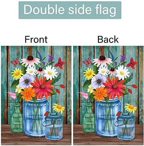 Louise Maelys Spring Floral Garden Flag 12x18 Double Sided, Burlap Small Vertical Spring Summer Vase Flower Garden Yard Flags for Seasonal Outside Outdoor House Decoration (ONLY FLAG)