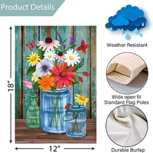 Louise Maelys Spring Floral Garden Flag 12x18 Double Sided, Burlap Small Vertical Spring Summer Vase Flower Garden Yard Flags for Seasonal Outside Outdoor House Decoration (ONLY FLAG)
